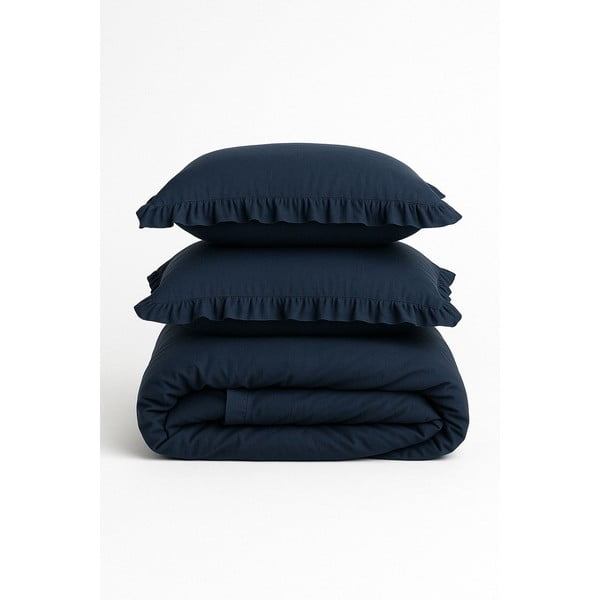 Lenjerie de pat albastru-închis din bumbac ranforcé pentru pat de o persoană 140x200 cm Ruffle Striped – Mila Home Luxury