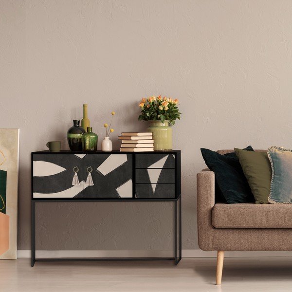 Comodă negru-bej joasă 113x92 cm Freya – Really Nice Things-image-2