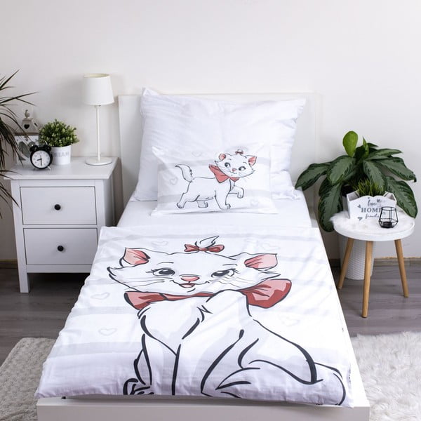 Lenjerie de pat pentru copii albă din bumbac pentru pătuț 100x135 cm Marie Cat "Bow" – Jerry Fabrics-image-1