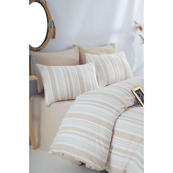 Lenjerie de pat bej din bumbac pentru pat dublu-extinsă 200x220 cm – Mila Home-image-1