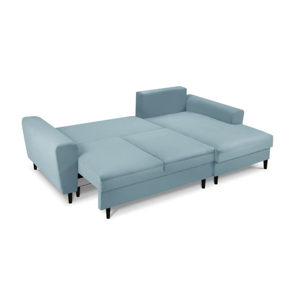 Colțar albastru deschis extensibil, cu spațiu de depozitare cu tapițerie din catifea reiată  (cu colț pe partea dreaptă, cu șezlong) Kyoto – Cosmopolitan Design-image-2