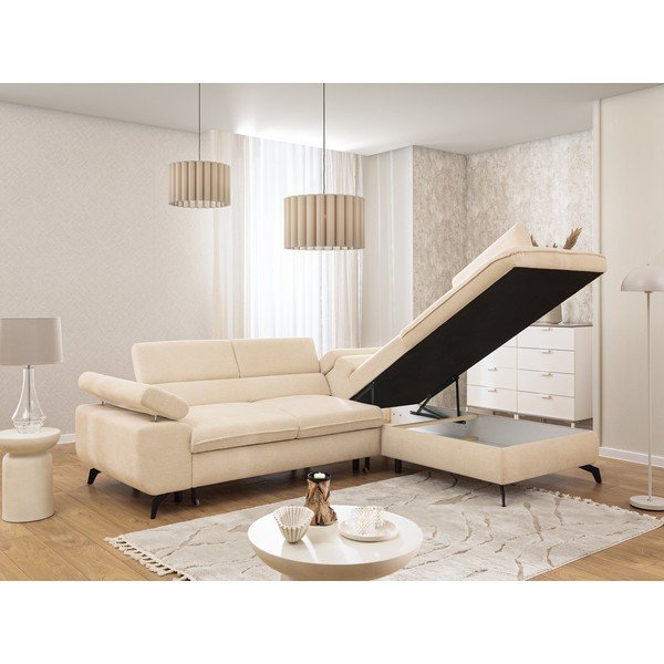 Colțar crem cu tapițerie din chenille (cu colț pe partea dreaptă/în formă de ”L”) Marbeya  – Ropez-image-4