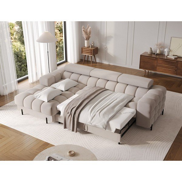 Colțar bej extensibil/cu spațiu de depozitare cu tapițerie din catifea (cu colț pe partea stângă/cu șezlong) Felro – ELTAP-image-4