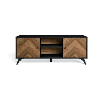 Comodă TV neagră cu aspect de lemn de nuc 136x53 cm Chevrons - Marckeric