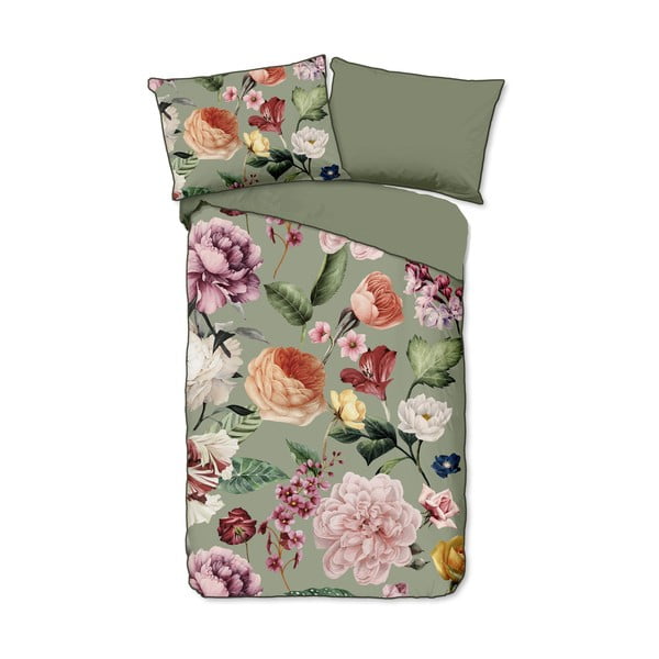Lenjerie de pat verde din bumbac satinat pentru pat de o persoană 140x200 cm – Descanso