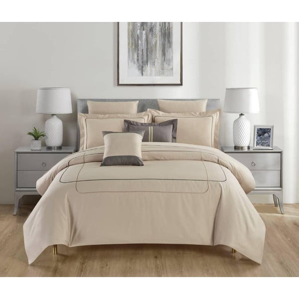 Lenjerie de pat bej din bumbac ranforcé pentru pat dublu, extinsă cu cearceaf inclus, cu 6 piese 240x220 cm Calm of Lines – Mila Home Luxury