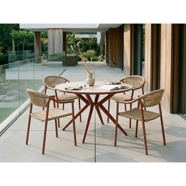 Scaun de grădină roșu/în culoare naturală din metal Canarias – Bizzotto-image-1
