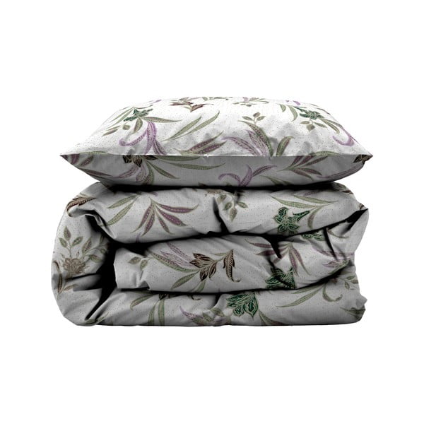 Lenjerie de pat verde/bej din bumbac satinat pentru pat de o persoană 140x200 cm Soft Tropic – Södahl