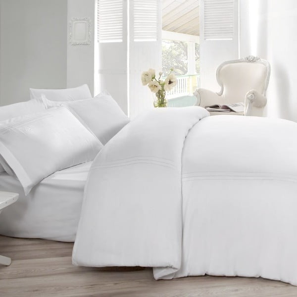 Lenjerie de pat cu cearșaf din bumbac satinat pentru pat dublu Gulbin, 200 x 220 cm, alb