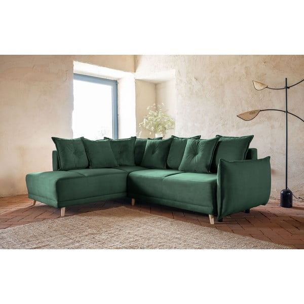 Colțar verde extensibil cu tapițerie din catifea reiată  (colț stânga) Lazy Lukka – Miuform-image-1