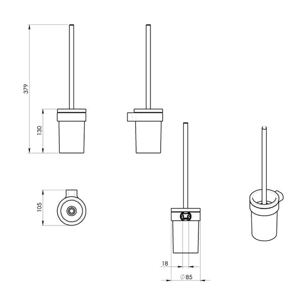 Perie de WC albă de montat pe perete din sticlă Gedy Pirenei – Sapho-image-2