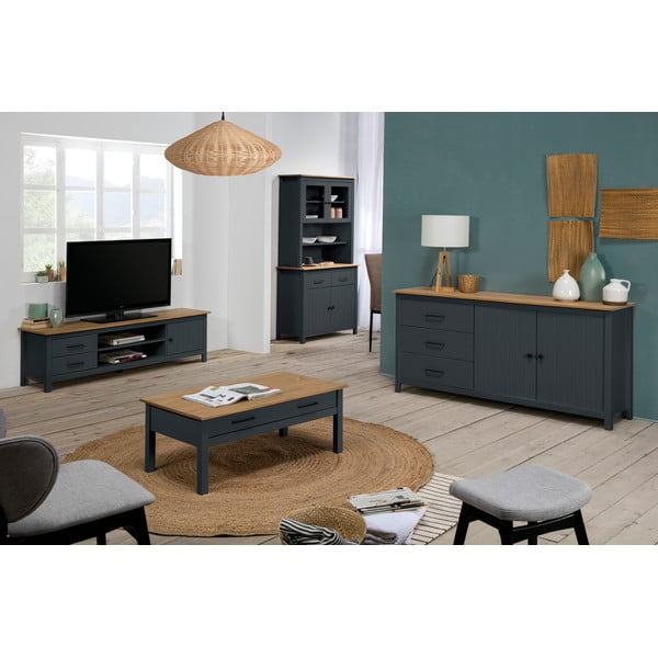 Comodă albastru-închis joasă din lemn de pin 150x80 cm Miranda – Marckeric-image-1