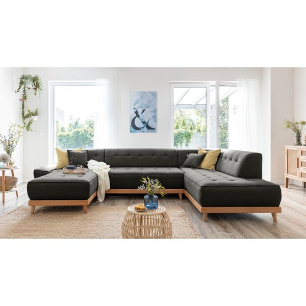 Canapea extensibilă în formă de "U" cu șezlong pe partea dreaptă Miuform Dazzling Daisy, gri închis-image-3