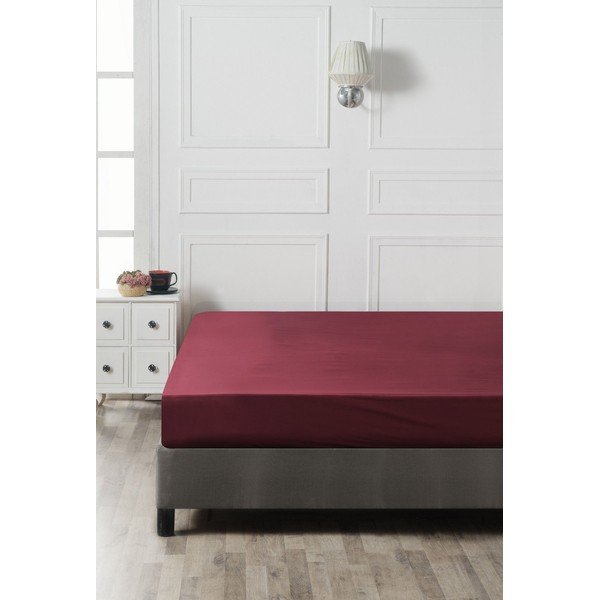 Cearceaf burgundy din bumbac cu elastic 140x200 cm – Mijolnir-image-2