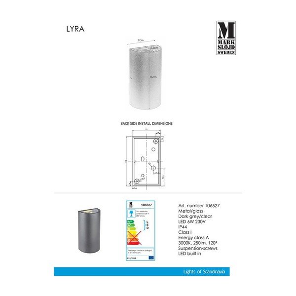Aplică de perete Markslöjd Lyra, gri închis-image-1