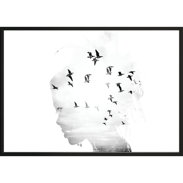 Poster cu ramă pentru perete GIRL/SILHOUETTE/BIRDS, 70 x 100 cm