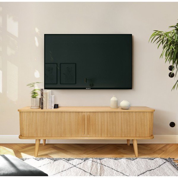 Masă TV în culoare naturală cu aspect de lemn de stejar 138x50 cm Rove – Woodman-image-1