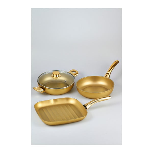 Set 3 tigăi Bisetti Essential Stonegold Gold Handles