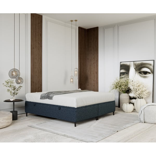 Pat matrimonial albastru închis tapițat cu spațiu de depozitare 180x200 cm Tate – Maison de Rêve-image-4