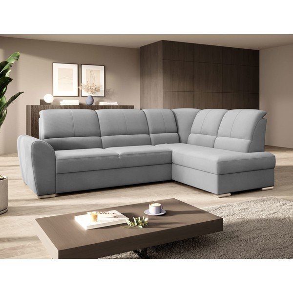 Colțar gri extensibil/cu spațiu de depozitare cu tapițerie din catifea (cu colț pe partea dreaptă/în formă de ”L”) Siber – ELTAP-image-4