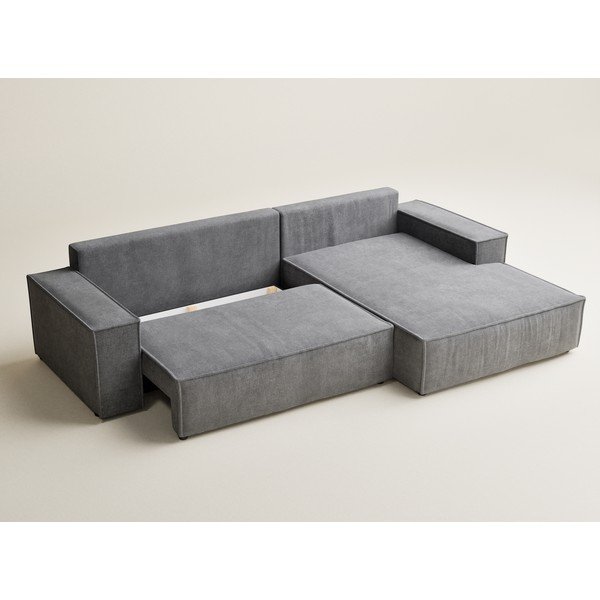 Colțar gri extensibil/cu spațiu de depozitare cu tapițerie din chenille (cu colț pe partea dreaptă/cu șezlong) Maze – Maison de Rêve-image-3