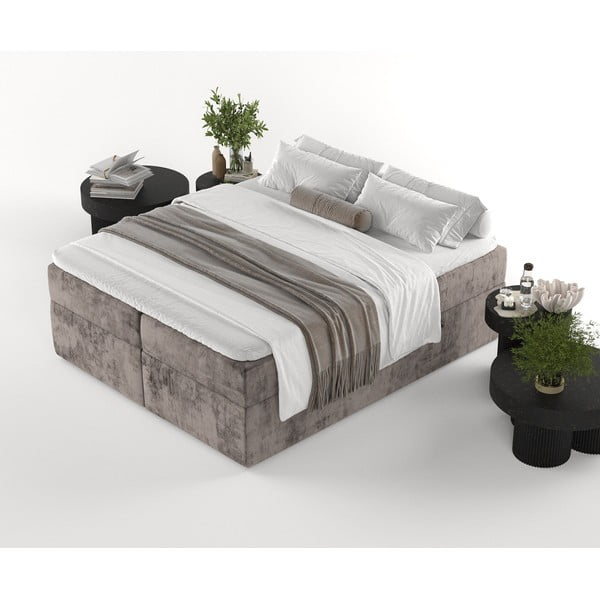 Pat boxspring maro cu spațiu de depozitare 200x200 cm Yoko – Maison de Rêve-image-4