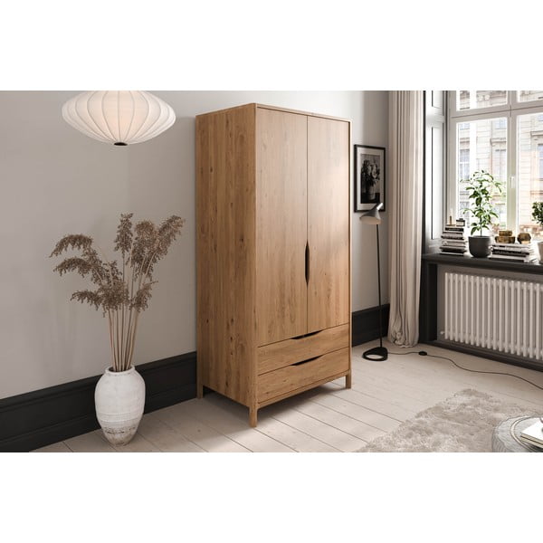 Șifonier în culoare naturală din lemn   de stejar 96x188 cm Twig – The Beds-image-3