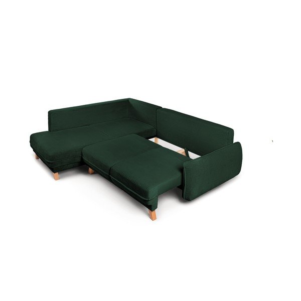Colțar verde închis extensibil/cu spațiu de depozitare cu tapițerie din catifea reiată  (cu colț pe partea stângă/în formă de ”L”) Tori – Bonami Selection-image-2