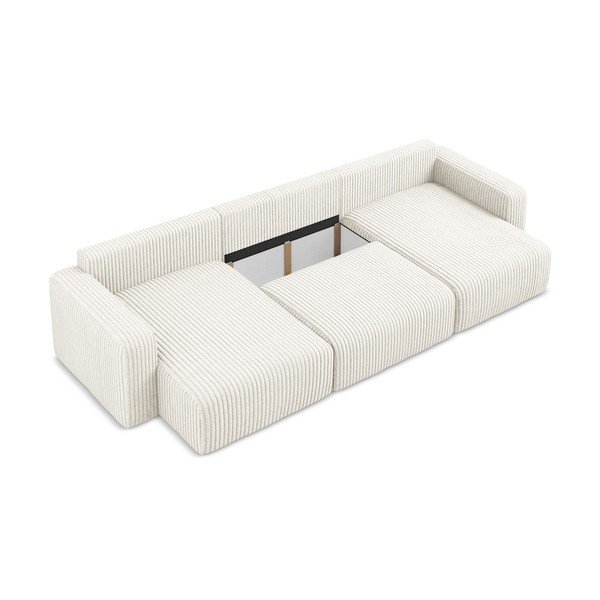 Colțar crem extensibil/cu spațiu de depozitare cu tapițerie din catifea reiată  (în formă de "U") Kona – Makamii-image-4