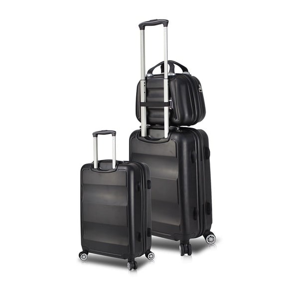 Set 2 valize cu roți, port USB și geantă cosmetică/voiaj My Valice LASSO Cab Med & MU, negru