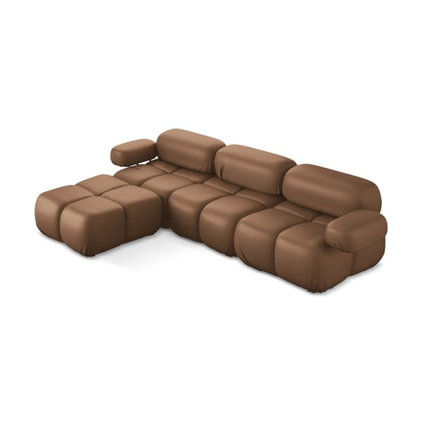 Colțar modular maro cu tapițerie din imitație de piele Lokua – Makamii-image-1