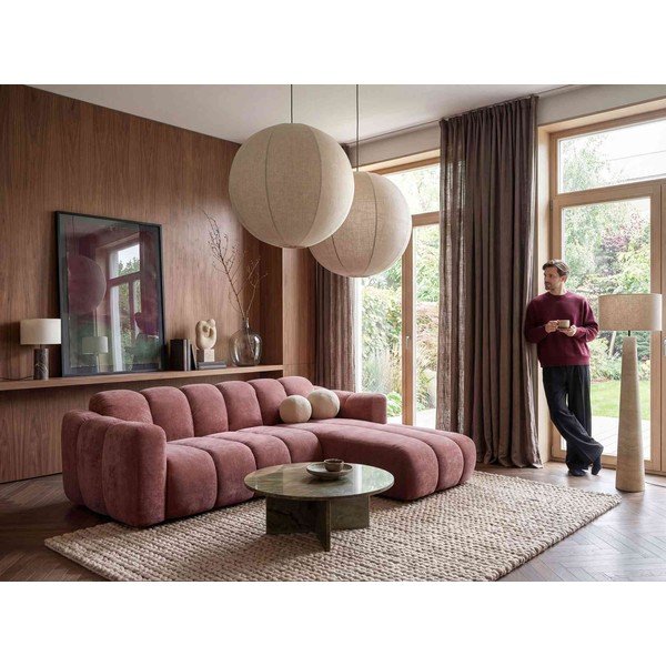 Colțar roșu extensibil cu tapițerie din chenille (cu colț pe partea dreaptă) Michell – Miuform-image-3