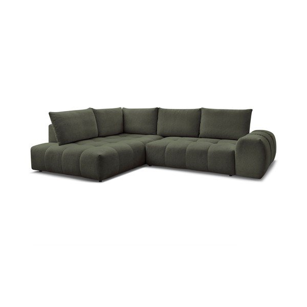 Colțar verde extensibil/cu spațiu de depozitare cu tapițerie din chenille (cu colț pe partea stângă/în formă de ”L”) Everest – Bobochic Paris-image-3