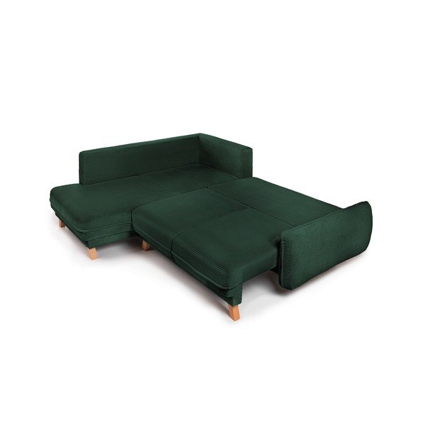 Colțar verde închis extensibil/cu spațiu de depozitare cu tapițerie din catifea reiată  (cu colț pe partea stângă/în formă de ”L”) Tori – Bonami Selection-image-3