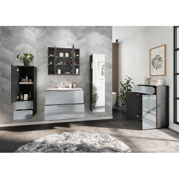 Dulap cu chiuvetă gri suspendat cu aspect lucios 81x61 cm Vasio – Germania-image-2