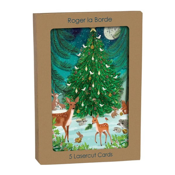 Felicitări 5 buc.  cu model de Crăciun Heart of the Forest  – Roger la Borde-image-1