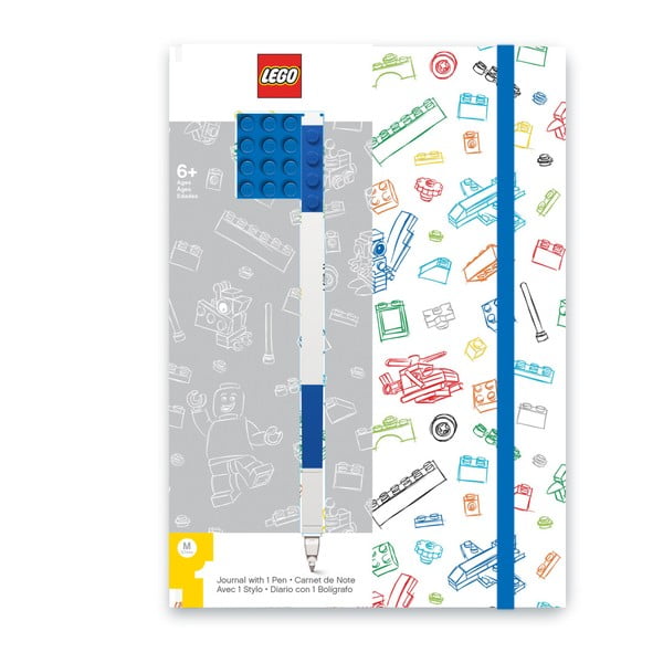 Caiet notițe A5 cu pix albastru LEGO®, albastru - alb, 96 pag.