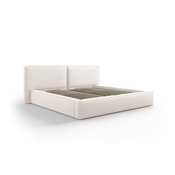 Pat matrimonial bej tapițat cu spațiu de depozitare și somieră  200x200 cm Arendal – Cosmopolitan Design