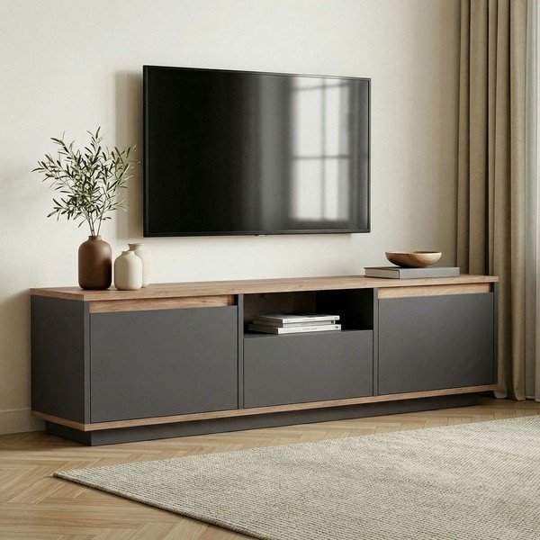 Comodă TV gri antracit 160x42x30 cm Sentinel – Kalune Design-image-1