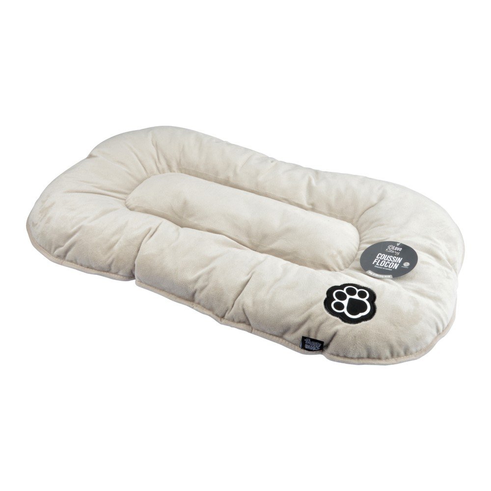 Pat pentru animale de companie bej pentru câini din piele întoarsă 107x62 cm Flakes – Love Story