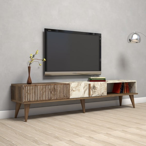 Comodă TV în culoare naturală cu aspect de marmură 180x40 cm Milan – Kalune Design-image-3