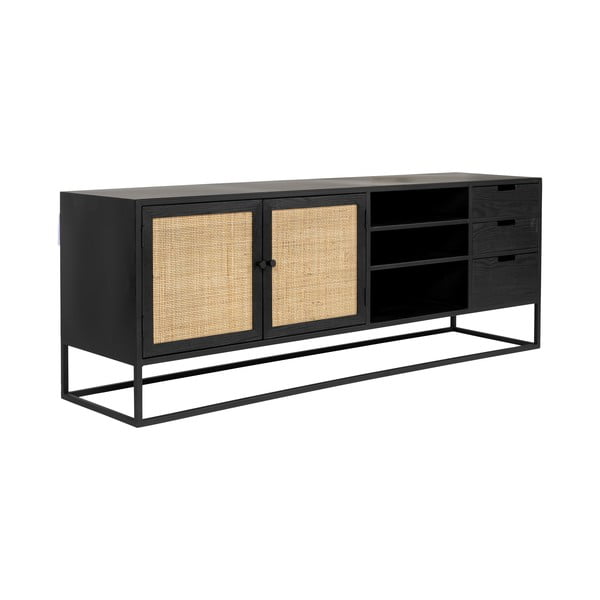 Masă TV neagră din ratan Guuji – White Label-image-2