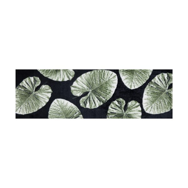 Covor cu frunze White Label Notre, 150 x 50 cm, negru