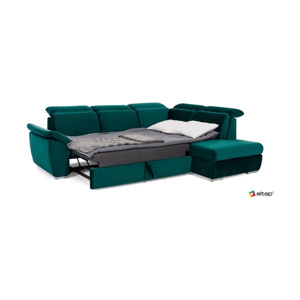 Colțar verde extensibil/cu spațiu de depozitare cu tapițerie din catifea (cu colț pe partea stângă/în formă de ”L”) Loreto – ELTAP-image-2