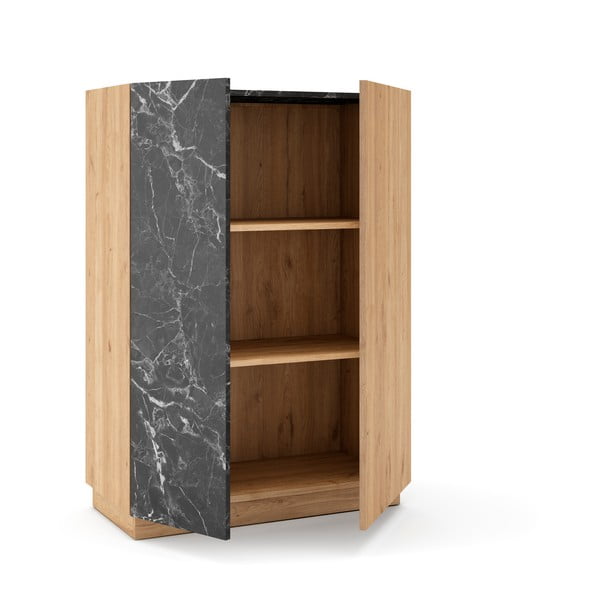 Dulap negru/natural cu aspect de lemn de stejar 90x127 cm Dione – Marckeric-image-4