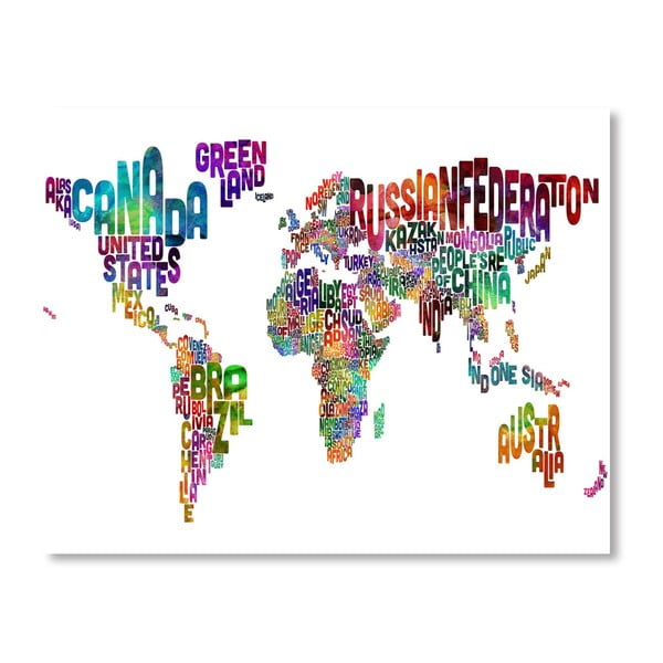 Poster cu harta lumii Americanflat Letters, 60 x 42 cm, multicolor