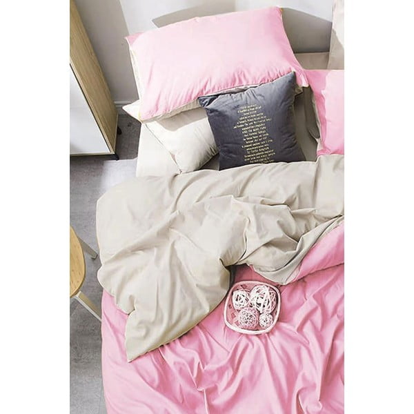 Lenjerie de pat roz-crem din bumbac pentru pat dublu-extins și cearceaf 200x220 cm – Mila Home