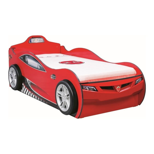Pat de copii în formă de mașină cu spațiu de depozitare Coupe Carbed With Friend Bed Red, 90 x 190 cm, roșu