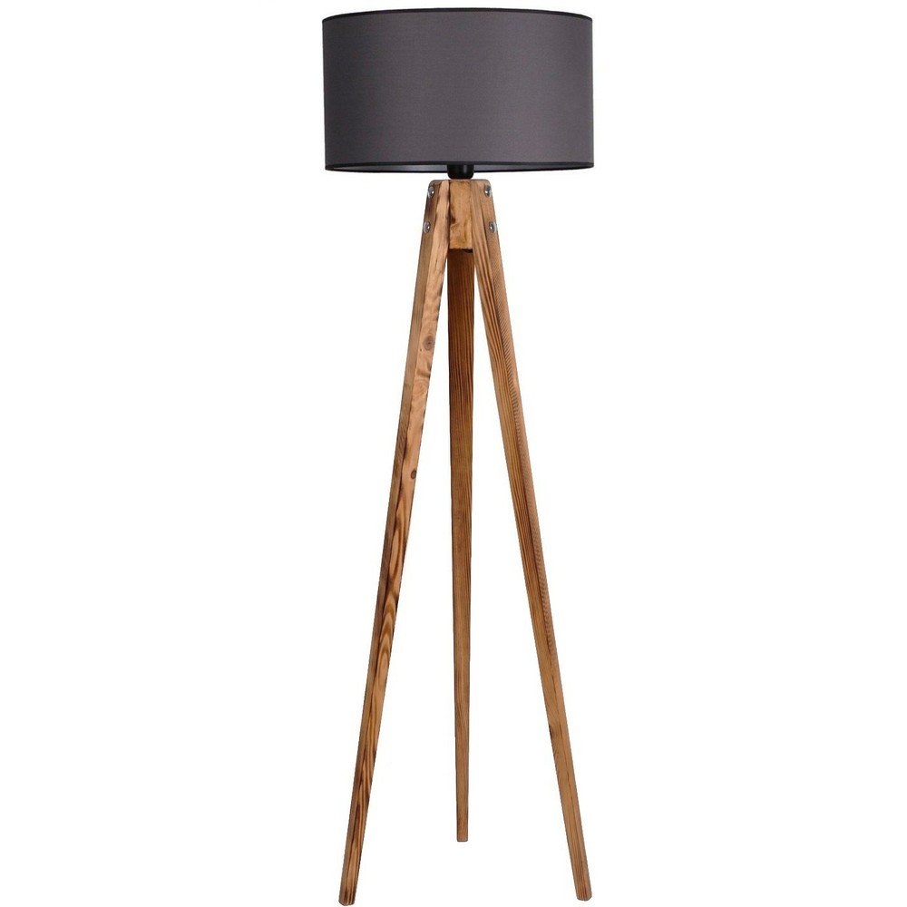 Lampadar negru/în culoare naturală cu abajur textil (înălțime 153 cm) Tripod – Opviq lights