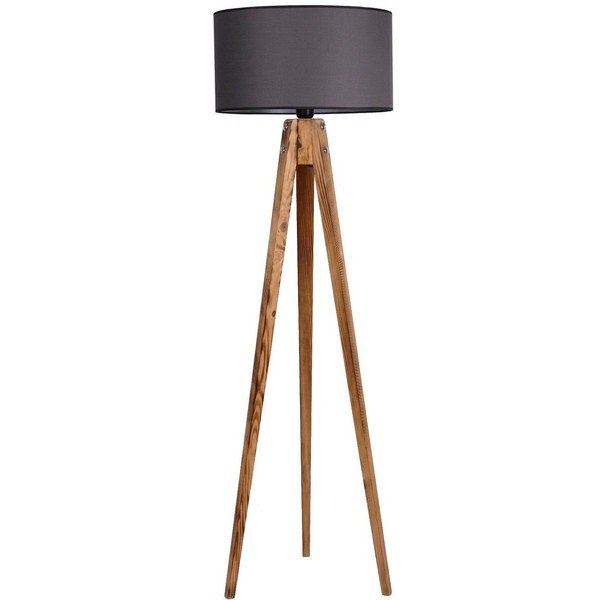 Lampadar negru/în culoare naturală cu abajur textil (înălțime 153 cm) Tripod – Opviq lights